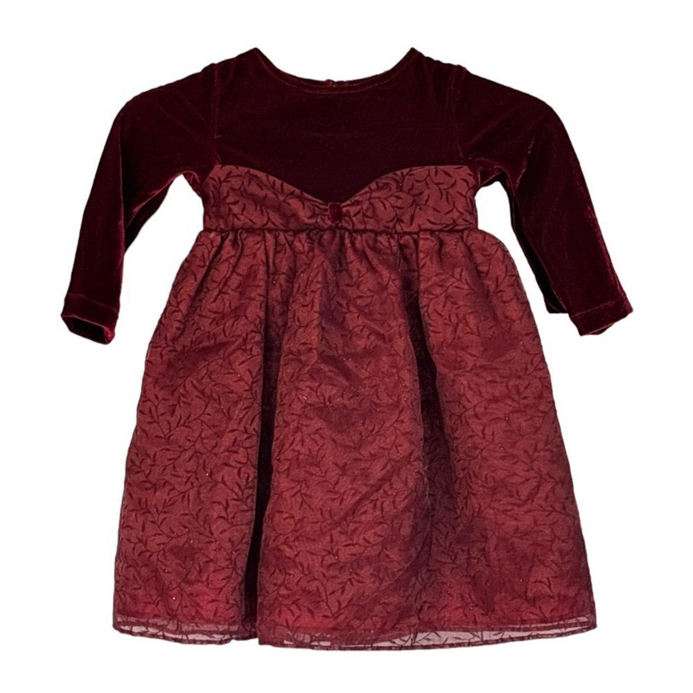 Perfectly Dressed Infant Girls Burgundy Red Lined Lace Overlay Formal Dress 24M